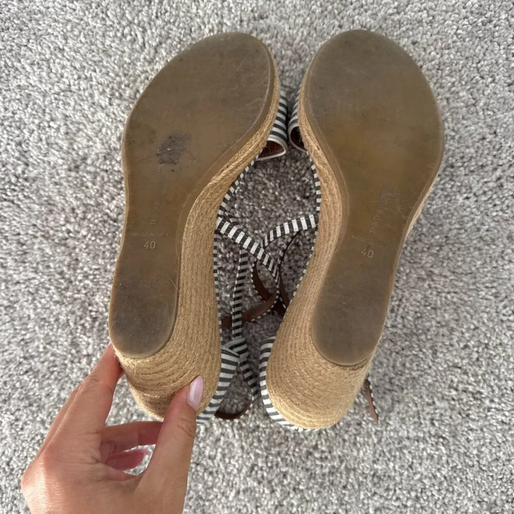 Tabitha‎ Simmons Striped Espadrille Wedges Size 40 Summer Nautical Vacation